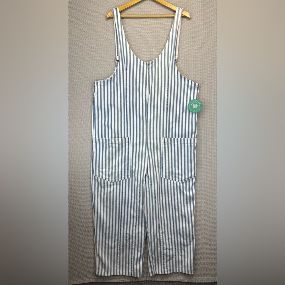 NWT Blakeley Hazel Blue Striped Britte Long Romper Overalls Women Sz 2X Farm